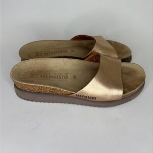 Mephisto Sandals Slides Women Size 39 US 8 Gold  Leather Made In France